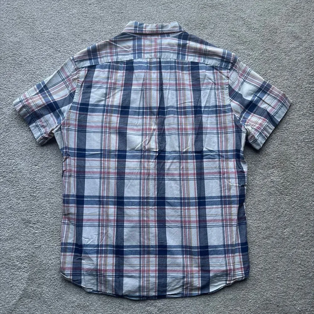 J. Crew Indian Madras Short Sleeve Button Down Plaid Flannel Shirt